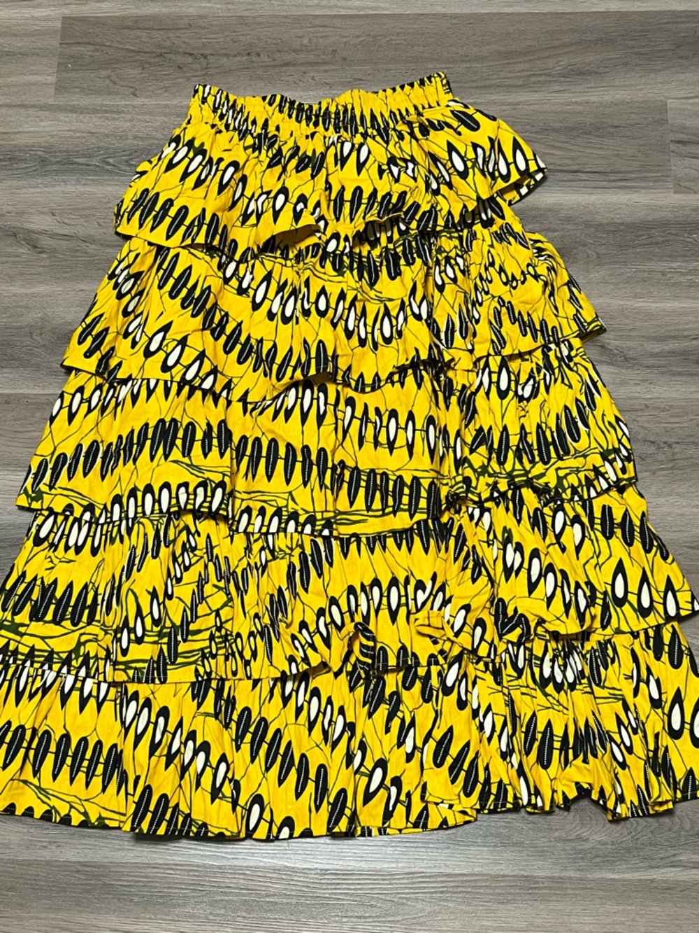 Rainbow Brand OS Maxi Skirt Yellow Black Layered 100% Cotton Tribal Ethnic VTG